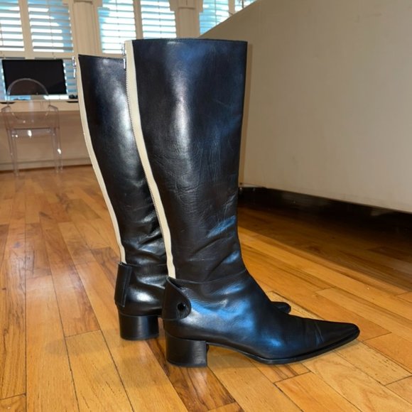 Sigerson Morrison Black and White Knee-High Boots - Picture 3 of 9